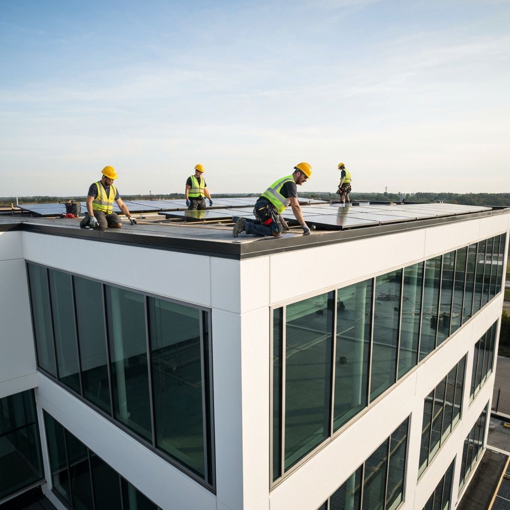 Large office block with new flat roof