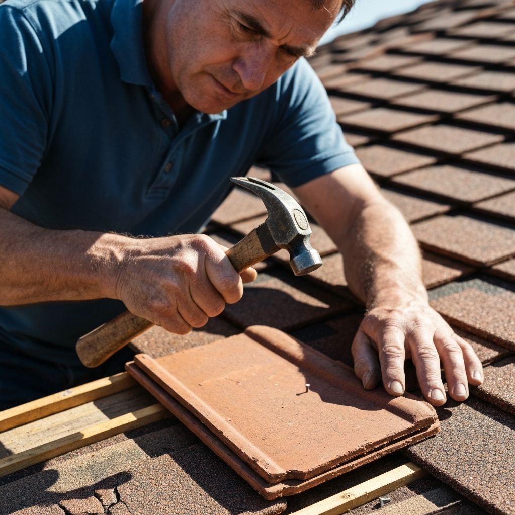 Close-up roof tile repair by professional roofer